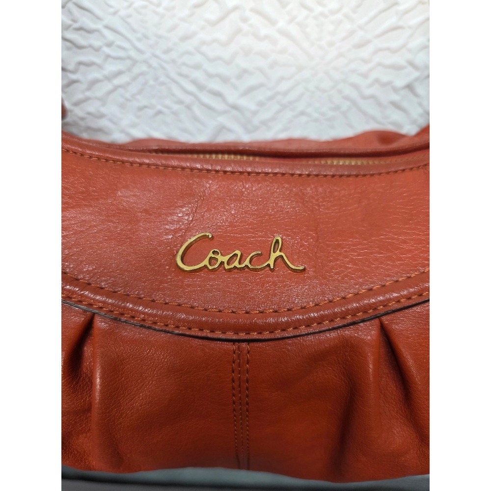 Coach Ashley Hobo Bag Women Medium Burnt Orange Good Leather Pleated F19761 - Picture 2 of 13